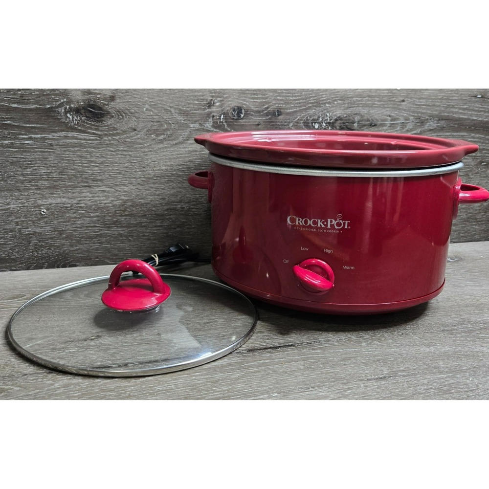 Crock-Pot SCV401-TR Manual Slow Cooker 4 Quart Red Round +Glass Lid Space Saver